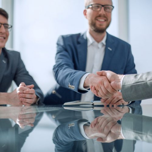 Handschlag zwischen Beraterin und Unternehmer
